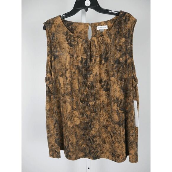 Calvin Klein Women's Plus Size Sleeveless Printed Pleated-Neck Top 3X - Picture 4 of 8